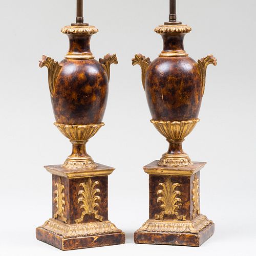 Pair of Faux Painted Marble Urn Form Lamps