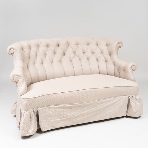 Victorian Style Tufted Cotton Upholstered Skirted Sofa 