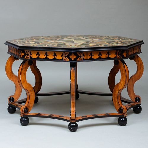 Large Victorian Style Scagliola and Painted Octagonal Center Table, Bob Christian