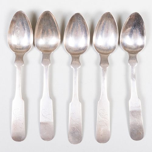 Set of Five Early American Coin Silver Teaspoons