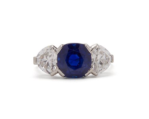 Platinum, Kashmir Sapphire, and Diamond Ring