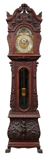 High Victorian Robustly Carved Mahogany, Five Tube, Tall Case Clock