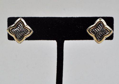 Pair David Yurman 18K Gold & Sterling Earrings