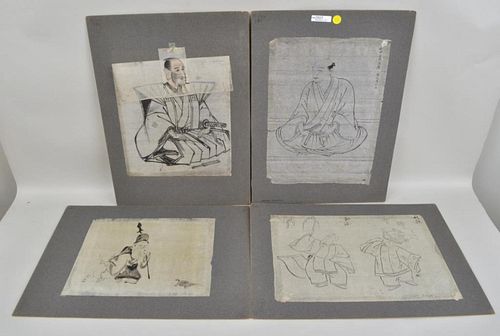 Group Four Japanese Figural Ink Sketches
