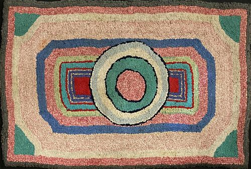 Colorful Folk Art Hooked Rug