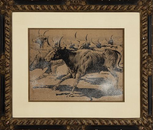 Edward Borein, Stampeding Longhorns #2, 1914