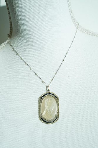 Platinum &18k Diamond Sapphire Pearl Virgin Mary