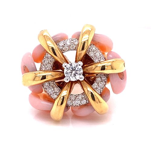 18k Diamond Pink Ceramic Unique Ring