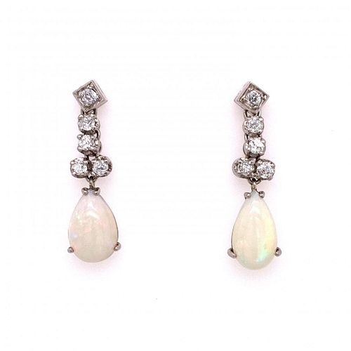 Platinum Diamond Opal Earrings