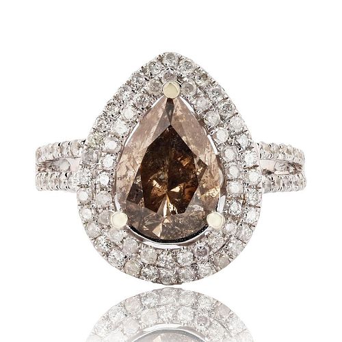 Dark Brown CENTER Diamond 14K White Gold Ring GIA CERTIFIED