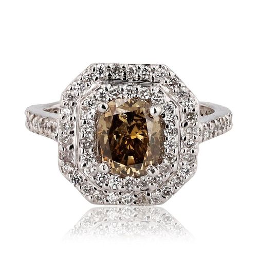 Dark Yellowish Brown CENTER Diamond 14K White Gold Ring GIA CERTIFIED