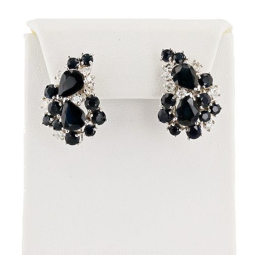 Blue Sapphire & Diamond 14K White Gold Earrings