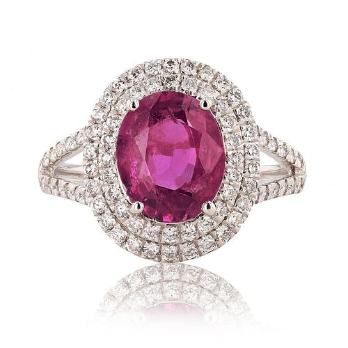 UNHEATED Pink-Purple Sapphire & Diamond Platinum Ring (GIA CERTIFIED)