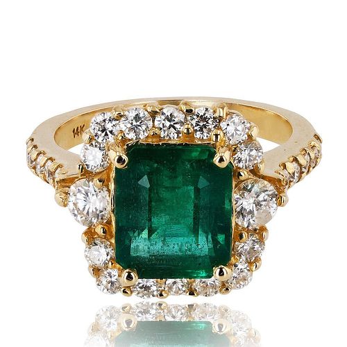 Emerald and Diamond 14K Yellow Gold Ring