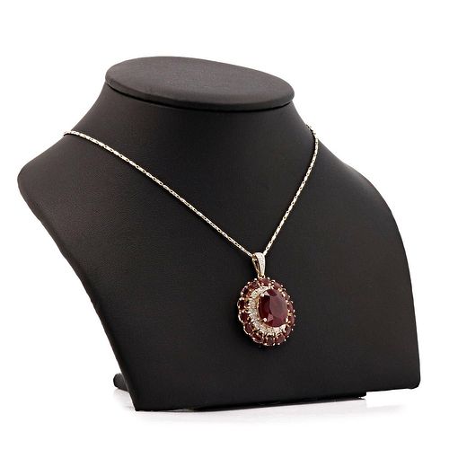 Ruby and Diamond 14K Yellow Gold Pendant/Necklace