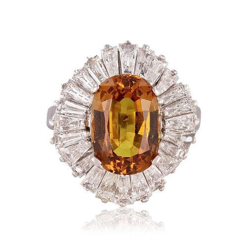 UNHEATED Yellow Orange Sapphire and Diamond 14KT White Gold Ring (GIA CERTIFIED)