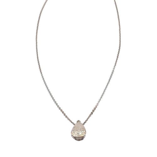 Pear Shaped Solitaire Diamond 14KT White Gold Pendant/Necklace