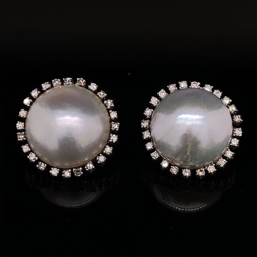 Retro Platinum Diamond Mave Pearl Earrings