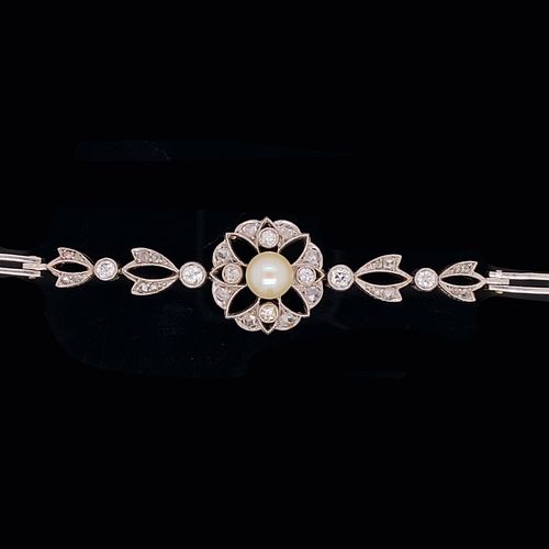 1920's Platinum 18kÂ  Diamond Pearl Bracelet