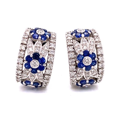 18k Sapphire Diamond Flower Motif Earring