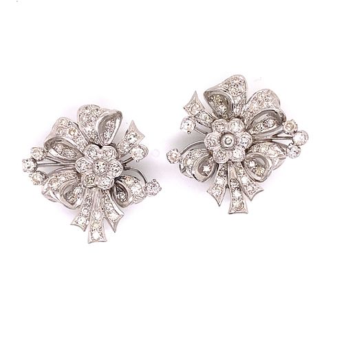 Retro Platinum Diamond Flower Earrings