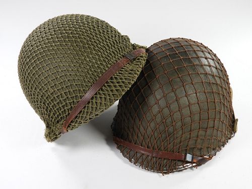 Two WWII U.S. M1 Helmets
