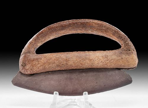 16th C. Pre-Contact Inuit Bone & Slate Ulu Knife