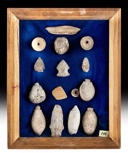 Lot of 15 Native American Stone, Bone & Shell Artifacts