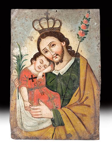Antique Mexican Retablo - St. Joseph & Christ Child