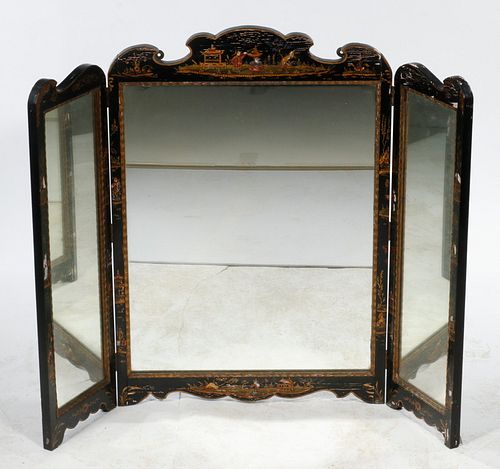 THREE-FOLD CHINOISERIE TABLE TOP DRESSING MIRROR