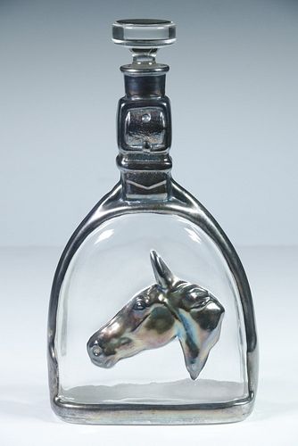 STERLING SILVER OVERLAY HORSE DECANTER