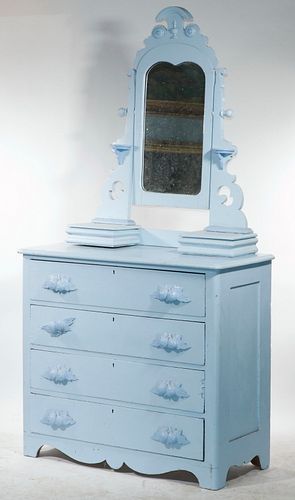 SKY BLUE PAINTED DRESSER WITH MIRROR