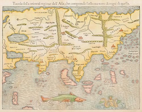 [ASIA] -- MUENSTER, Sebastian (1489-1552). Tavola della Oriental Regione dell'Asia, che Comprende l'Estreme Terre, & Regni di Quella. [Basel, ca 1550]
