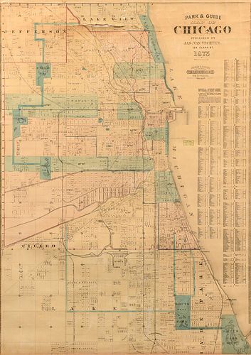 [CHICAGO] --Park & Guide Map of Chicago. Chicago: Jas. Van Vechten, 1873.