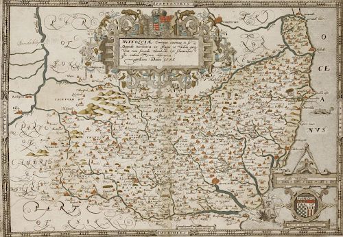 Christopher Saxton,<BR>A map of Suffolk,<BR>16th century, 'Suffolciae Comitatus Continens in Oppida