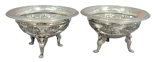 Fletcher and Gardiner, Philadelphia, pair of silver bowls on winged lion legs on paw feet, height 5 1/2 inches, diameter 9 1/2 inches, 64.5 t.oz. Prov