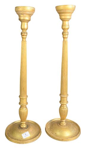 Pair of Tall Giltwood Candlesticks, height 27 1/2 inches.