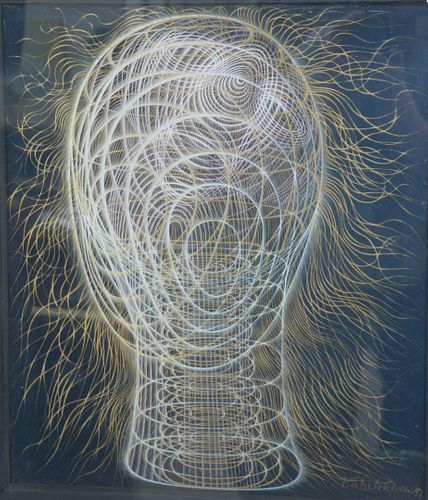 Pavel Tchelitchew (Russian/American, 1898-1957), Revolving Head, 1951, pastel and gouache on black paper mounted on board, signed and dated lower righ
