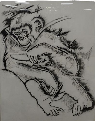 Bill Copley (American, b. 1946), Untitled (Chimpanzee), 1983, charcoal on paper, unsigned, 48" x 38".