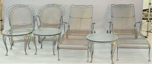 Six Piece Woodard Outdoor Patio Set to include two chaise lounges, pair of springform chairs, along with two tables.