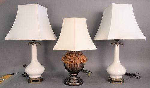 Five Table Lamps to include a pair of Lenox porcelain lamps, along with three others, tallest 32 inches.