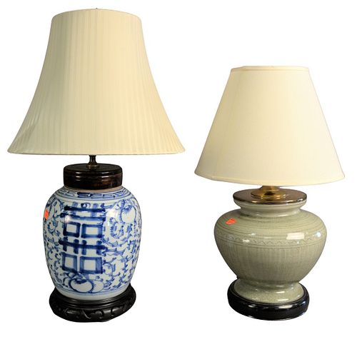 Seven Table Lamps, to include five Chinese style porcelain, along with a pair of Chinese decorated, tallest 30 inches.