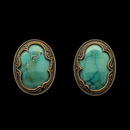 Chinese Turquoise Granulated Earrings