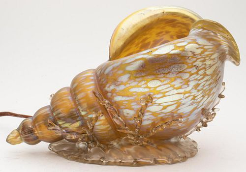 Loetz Art Nouveau Glass Conch Shell Table Lamp