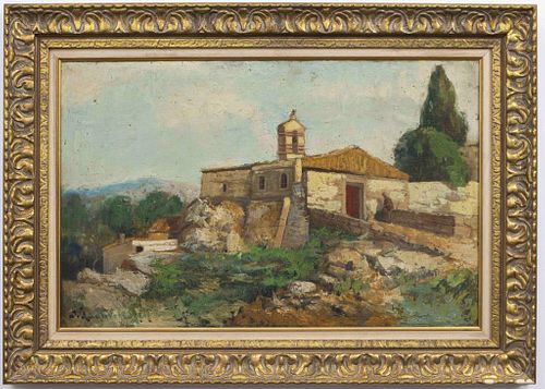 Illegibly Signed Continental School Oil on Board