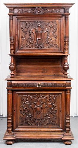 Renaissance Revival Carved Oak Chest on Stand