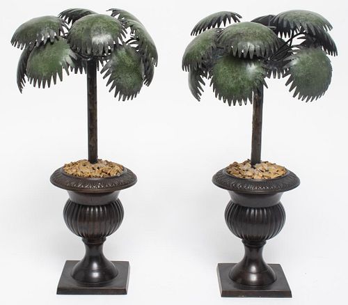 Italian Toleware Palm Tree Candle Holders, Pair