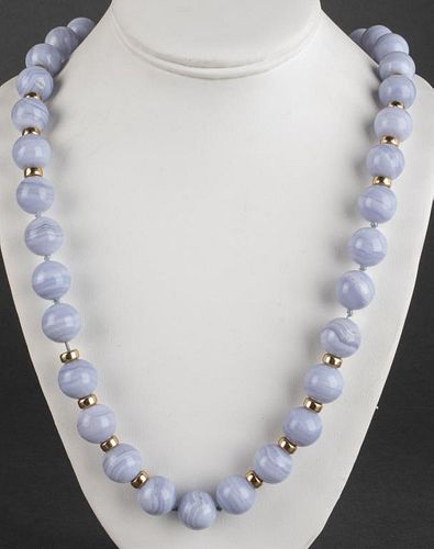 14K Yellow Gold & Lace Agate Bead Necklace