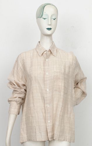 Hermes Tan And White Plaid Linen Shirt