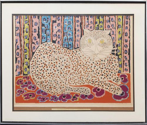Gloria Vanderbilt "Speckled Cat" Serigraph